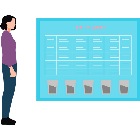 Young girl looking at diet plan board  Illustration