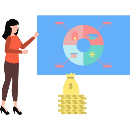 Young girl looking at economy chart  Illustration