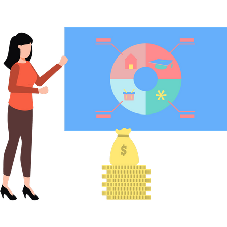 Young girl looking at economy chart  Illustration