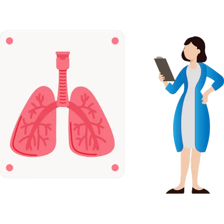 Young girl looking at lung report  Illustration