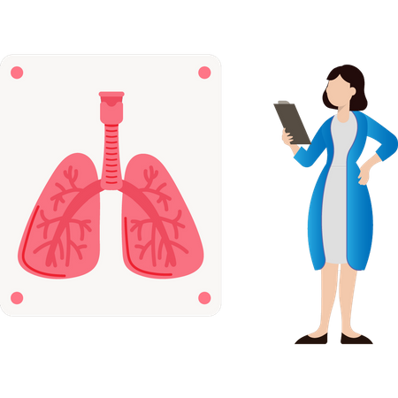 Young girl looking at lung report  Illustration