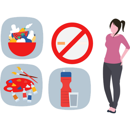 Young girl looking at no smoking sign  Illustration