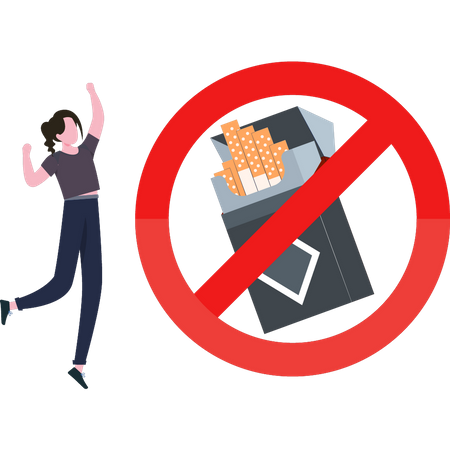 Young girl looking at no smoking sign  Illustration