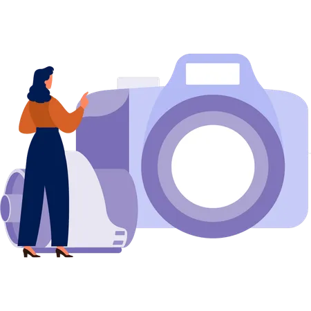 The Girl Is Looking At The Photo Camera Illustration
