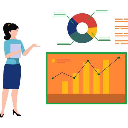 Young  girl looking at progress of graph  Illustration