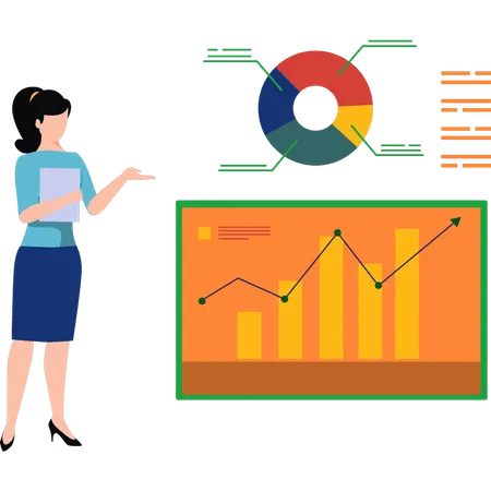 Young  girl looking at progress of graph  Illustration