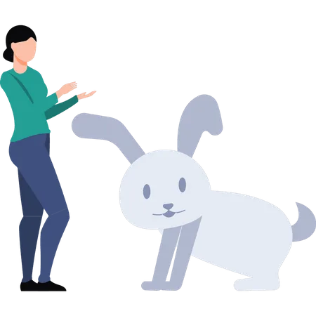 The Girl Is Looking At The Rabbit Illustration