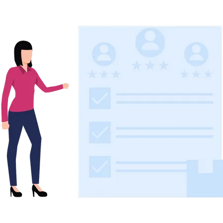 Young girl looking at rating list  Illustration
