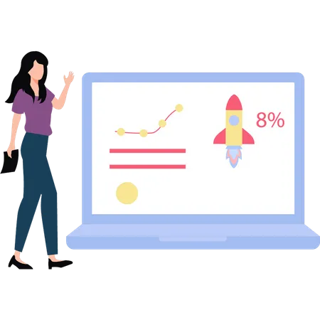 Young girl looking at startup graph  Illustration