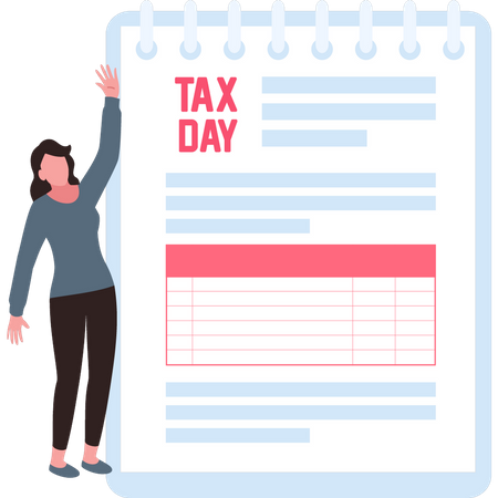 Young girl looking at  tax day form  Illustration