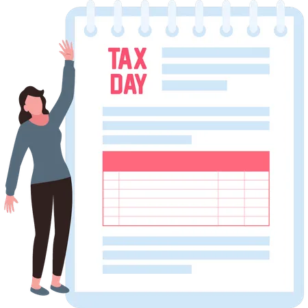 Young girl looking at  tax day form  Illustration