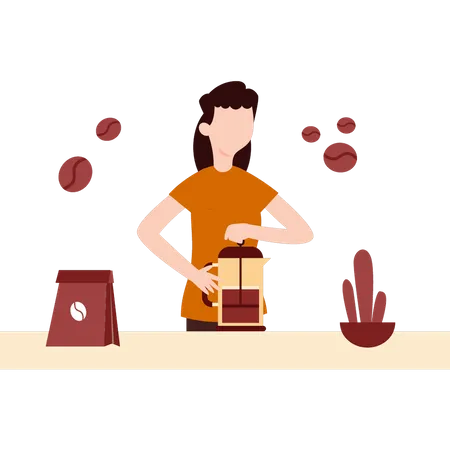A Girl Is Making Coffee In A Coffee Jug Illustration