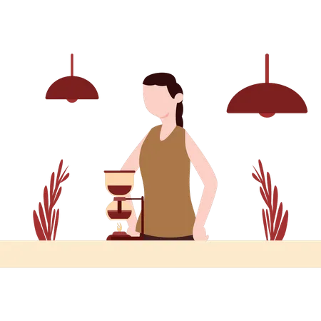 The Girl Is Making Coffee On The Burner Illustration