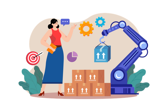 Young Girl Managing Warehouse Automation Illustration