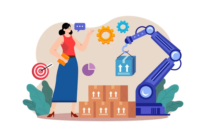 Young Girl Managing Warehouse Automation Illustration