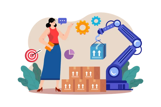 Young Girl Managing Warehouse Automation  Illustration