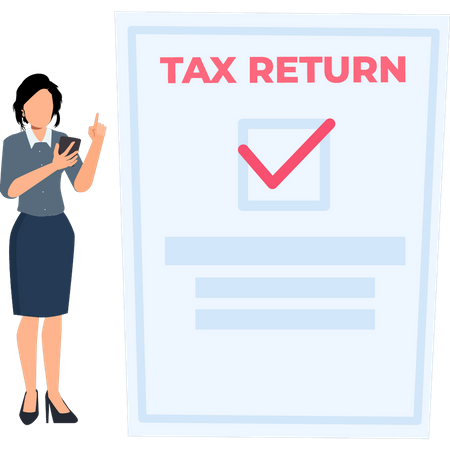 Young girl marked tax return file  Illustration