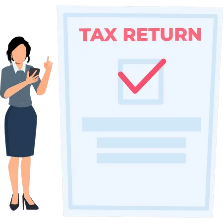 Young girl marked tax return file  Illustration