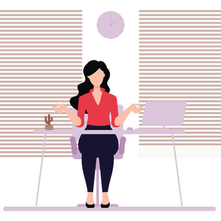 Young girl meditating in office  Illustration