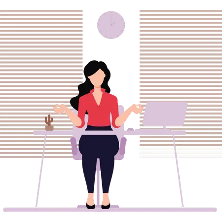 Young girl meditating in office  Illustration