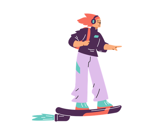 Young girl on a skateboard dressed in futuristic clothes  Illustration