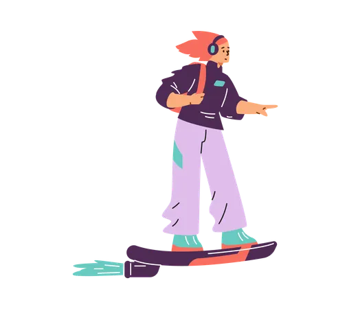 Young girl on a skateboard dressed in futuristic clothes  Illustration