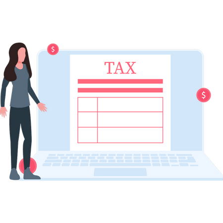 Young girl opened tax document online  Illustration