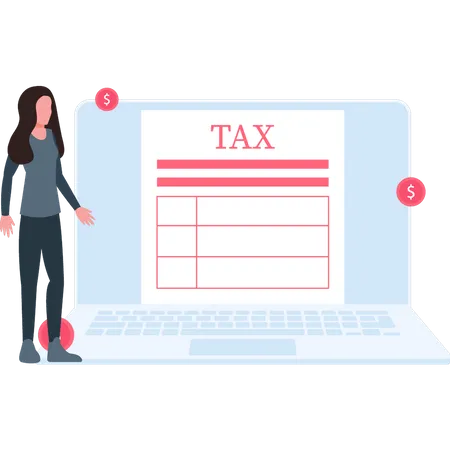 Young girl opened tax document online  Illustration