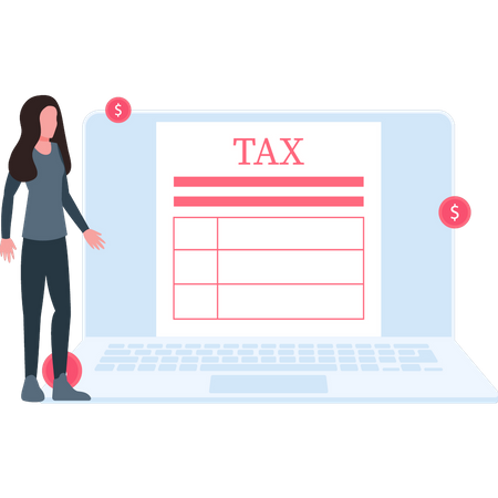 Young girl opened tax document online  Illustration