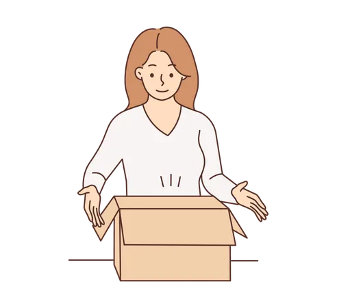 Young girl opening box  Illustration