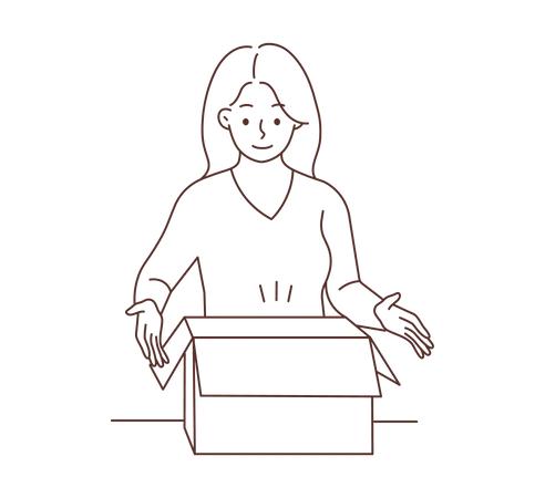 Young girl opening box  Illustration