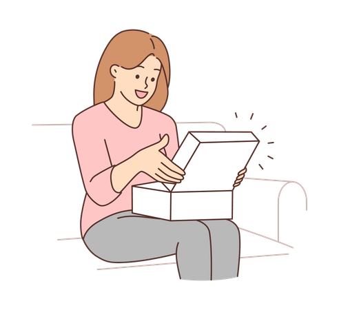 Young girl opening box  Illustration