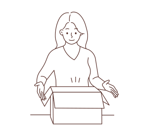 Young girl opening box  Illustration