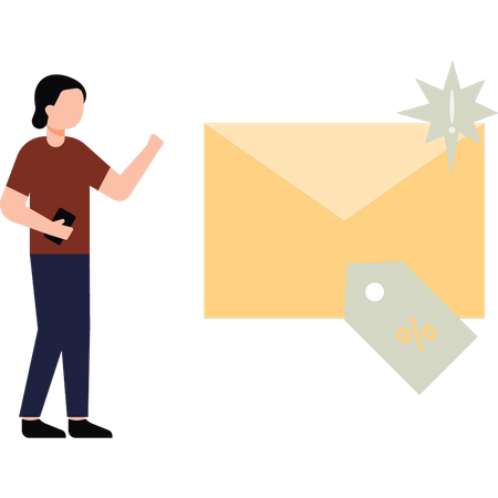 Young girl opening super mail  Illustration
