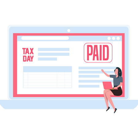 Young girl paid tax online  Illustration