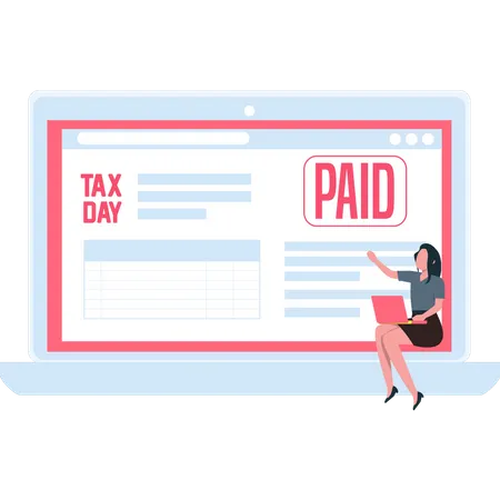 Young girl paid tax online  Illustration