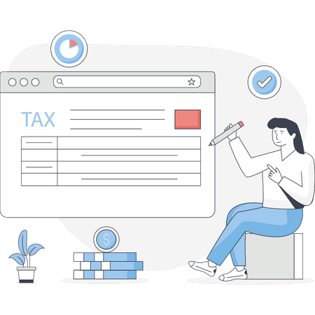 Young girl paying tax  Illustration