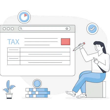 Young girl paying tax  Illustration