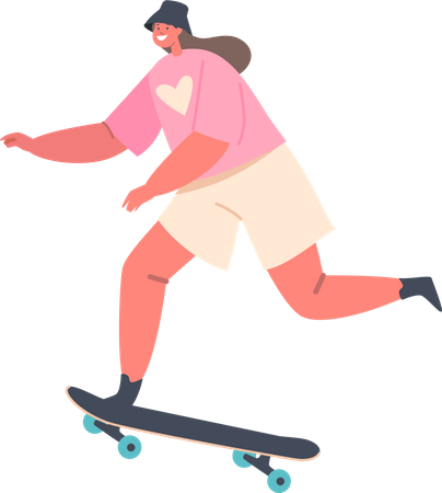 Young Girl Perform Stunts on Skateboard Illustration