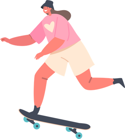 Young Girl Perform Stunts on Skateboard  Illustration