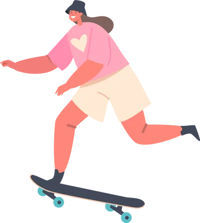 Young Girl Perform Stunts on Skateboard  Illustration