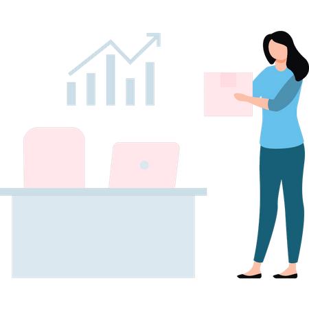 Young girl placing parcel on table  Illustration