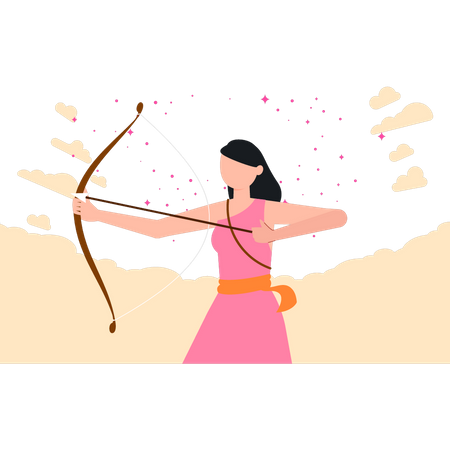 Young girl playing archery  Illustration