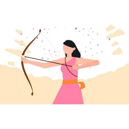 Young girl playing archery  Illustration
