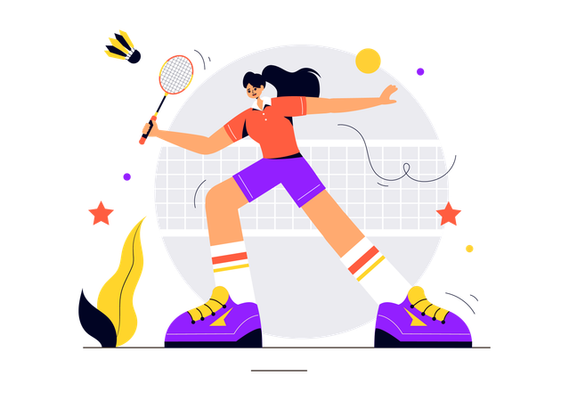 Young girl playing badminton  Illustration