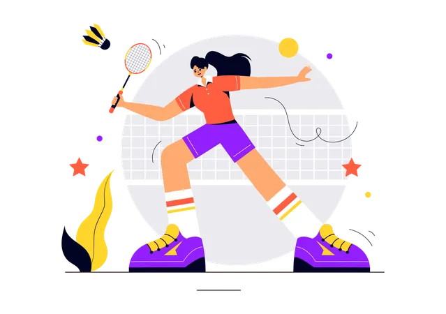 Young girl playing badminton  Illustration