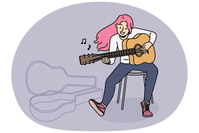 Young girl playing guitar  Illustration