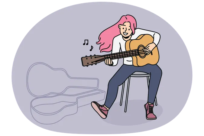 Young girl playing guitar  Illustration