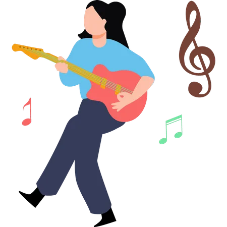 Young Girl Playing Guitar  Illustration