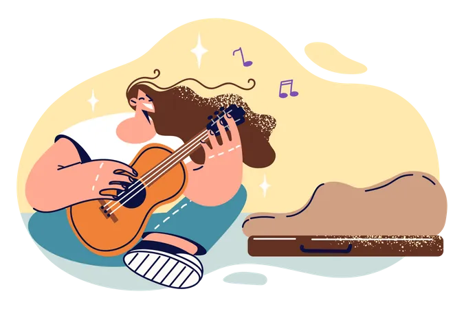 Young girl playing guitar  Illustration